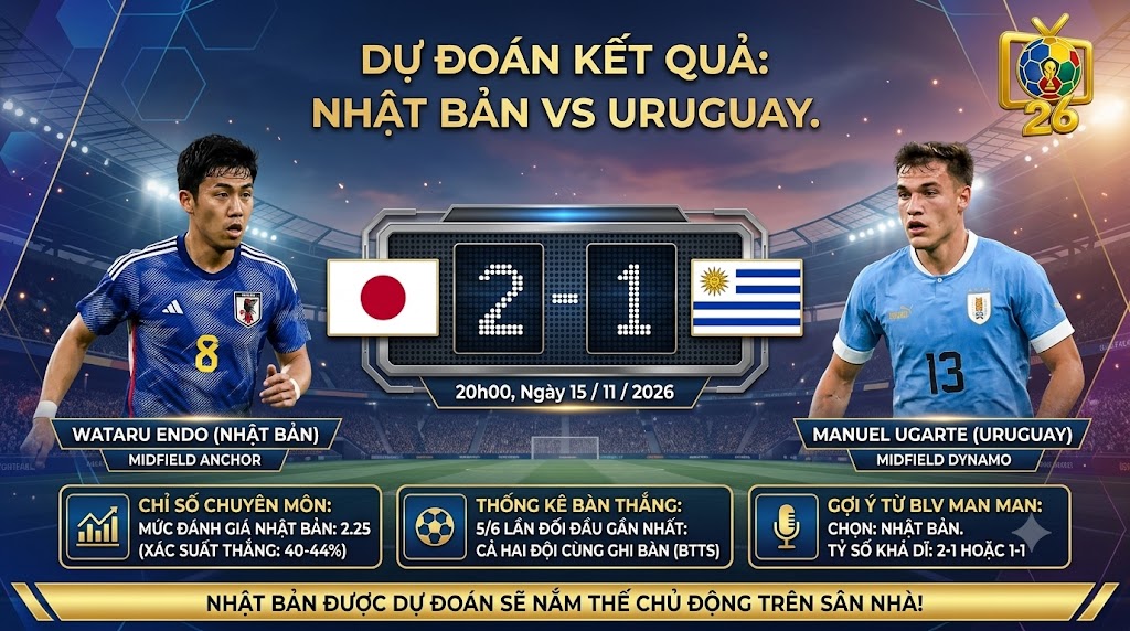 Chuyên gia BLV Man Man dự đoán tỷ số trận Nhật Bản vs Uruguay dựa trên thống kê bàn thắng và chỉ số chuyên môn tỷ lệ cược.